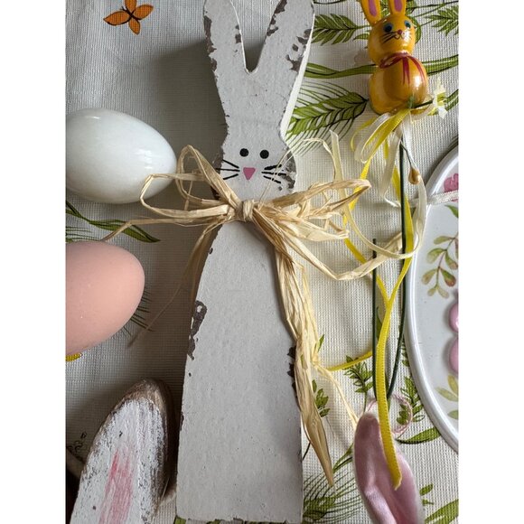 Bundle Of Easter-Themed Decorative Wooden Rabbits Happy Easter Sign Ceramic Eggs - Picture 4 of 9